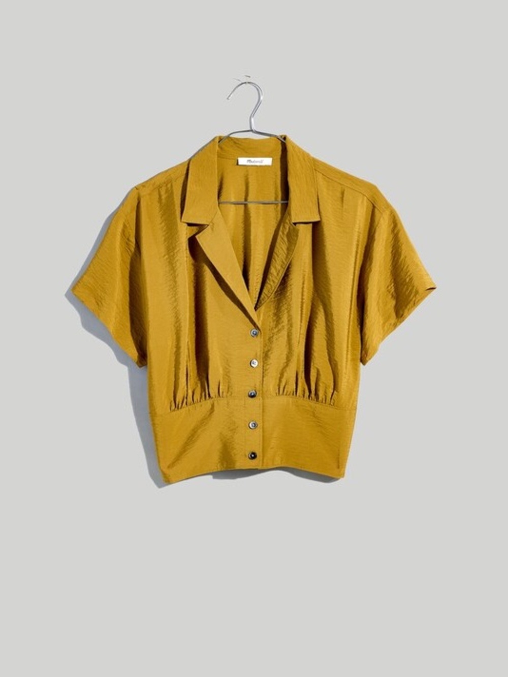 Madewell Drapey Banded-Bottom Button-Down Top in olive green Size XXS NWOT